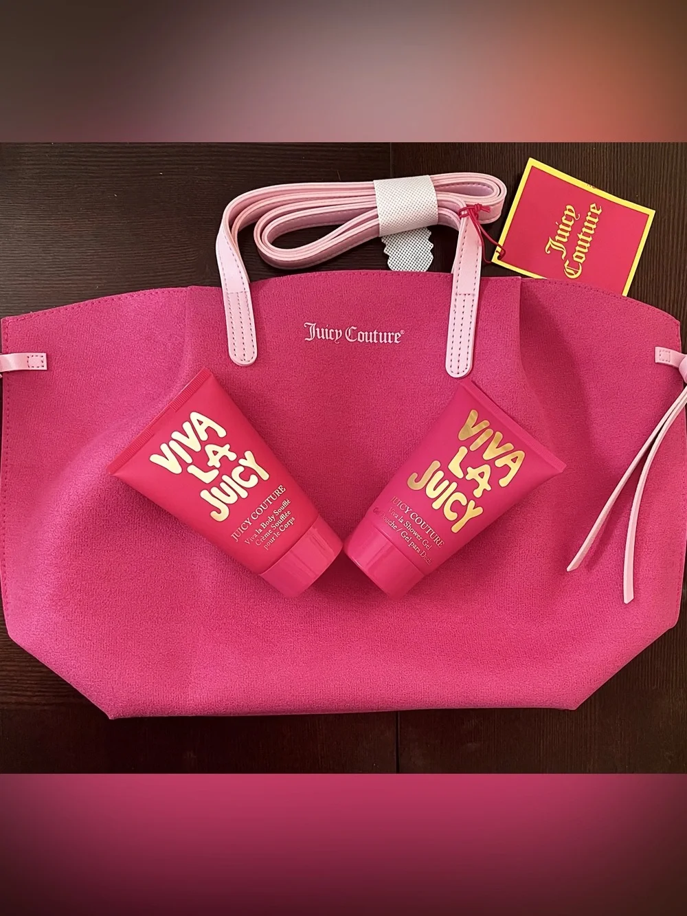 Juicy Couture Viva La Juicy tote bag + viva la shower gel & body soufflé lotion